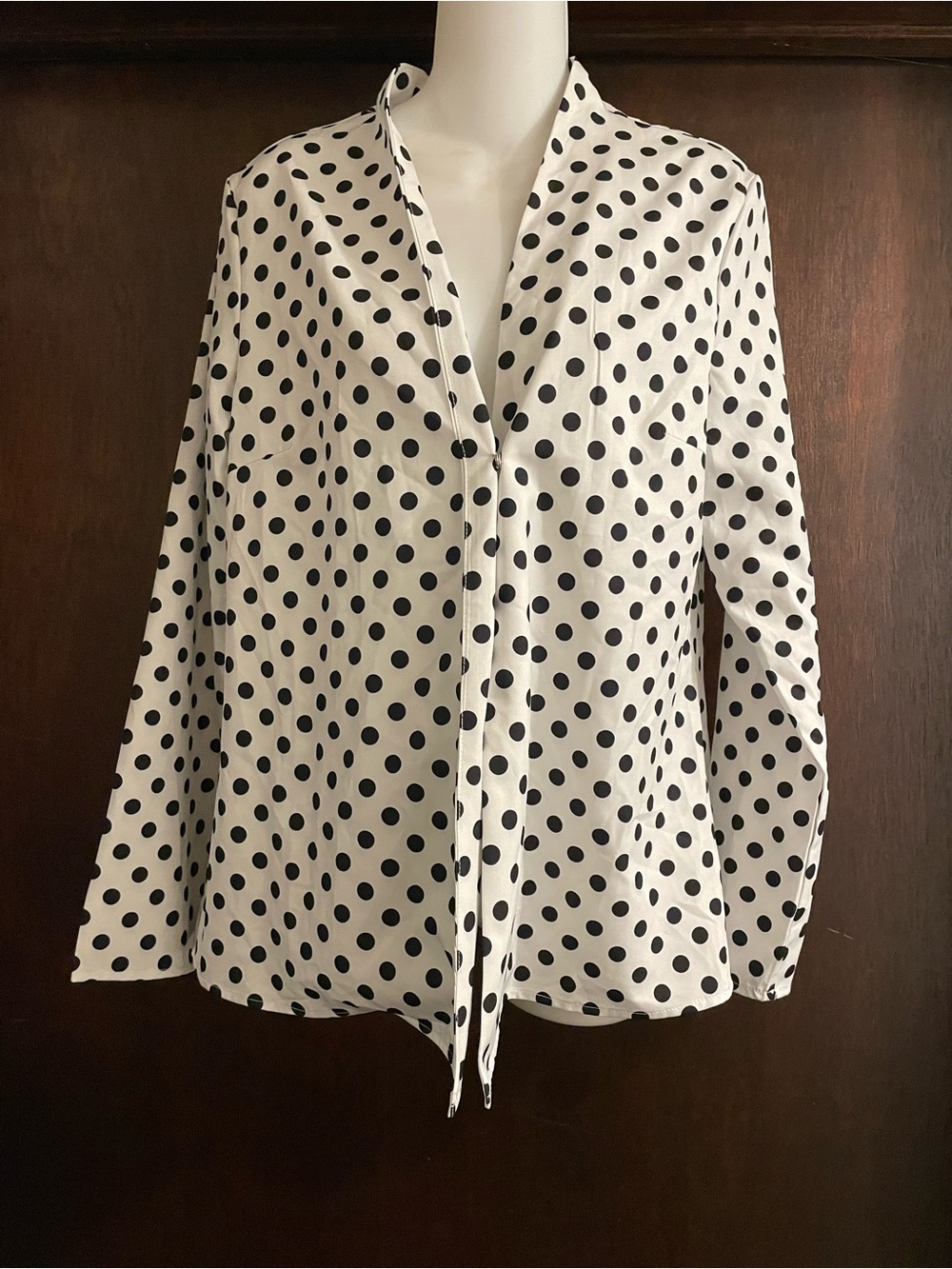 Noracora Brand Women's size Medium Black & White Polka Dot Blouse nwt